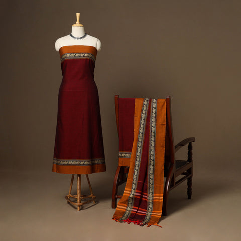 Maroon - 3pc cotton unstitched dharwad dress material