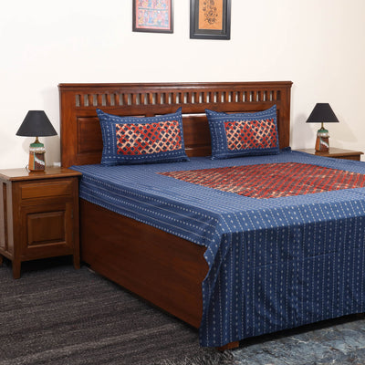 Blue - jacquard with modal silk patch cotton bedsheet set