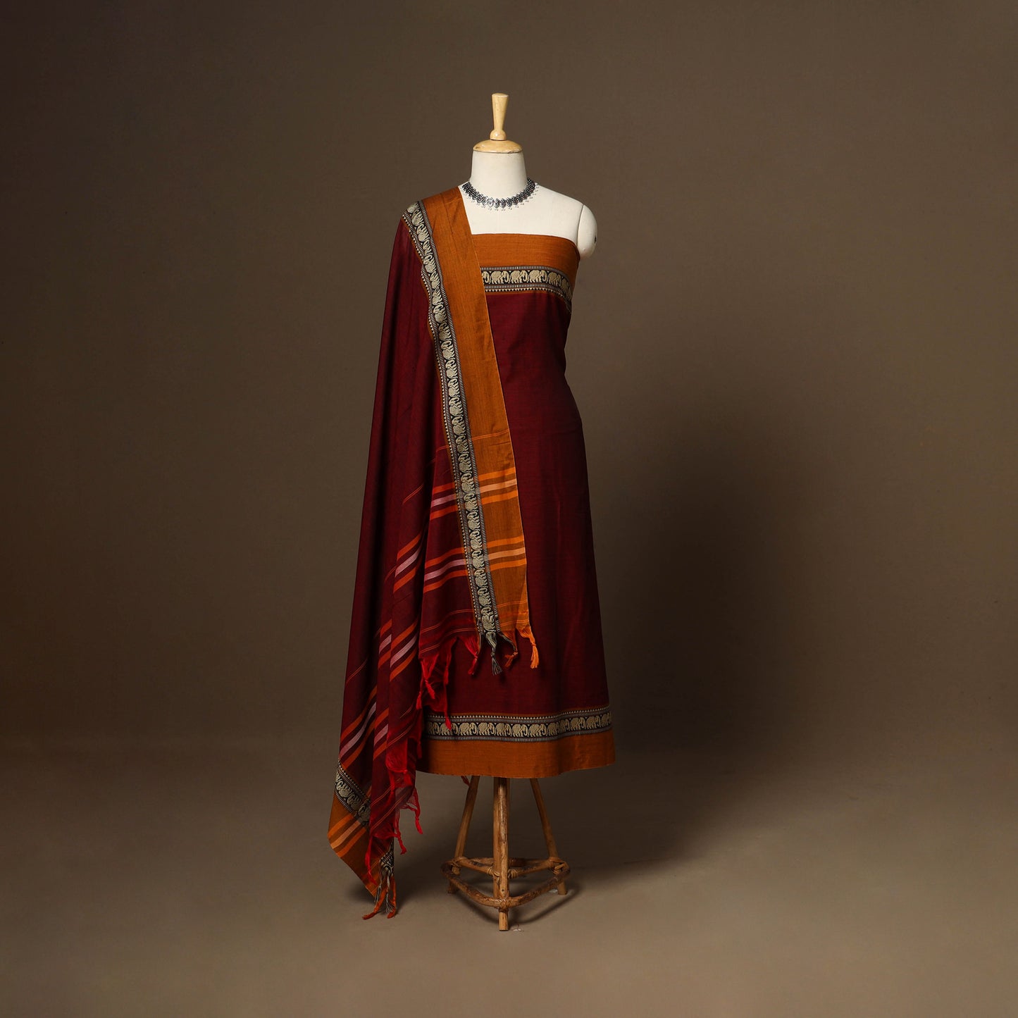 Maroon - 3pc cotton unstitched dharwad dress material