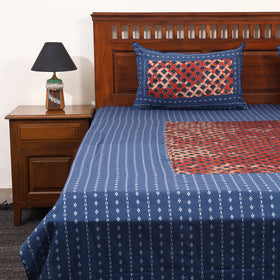 Blue - jacquard with modal silk patch cotton bedsheet set