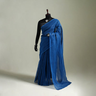 Blue - Nazaakat Kota Doria Cotton Plain Saree with Blouse & Jewellery Set 100