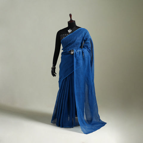 Blue - Nazaakat Kota Doria Cotton Plain Saree with Blouse & Jewellery Set 100