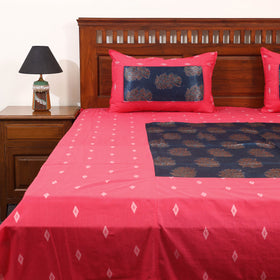 Red - jacquard with modal silk patch cotton bedsheet set 12