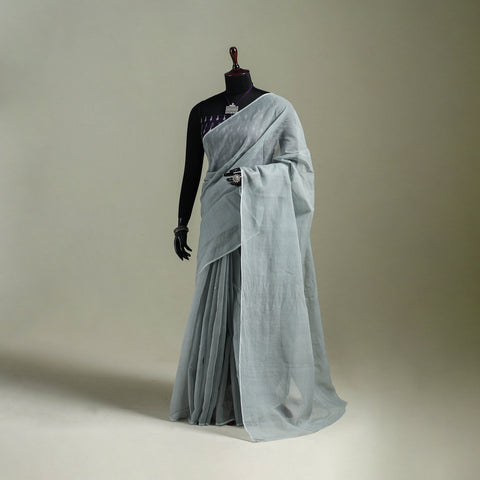 Grey - Nazaakat Kota Doria Cotton Plain Saree with Blouse & Jewellery Set 102