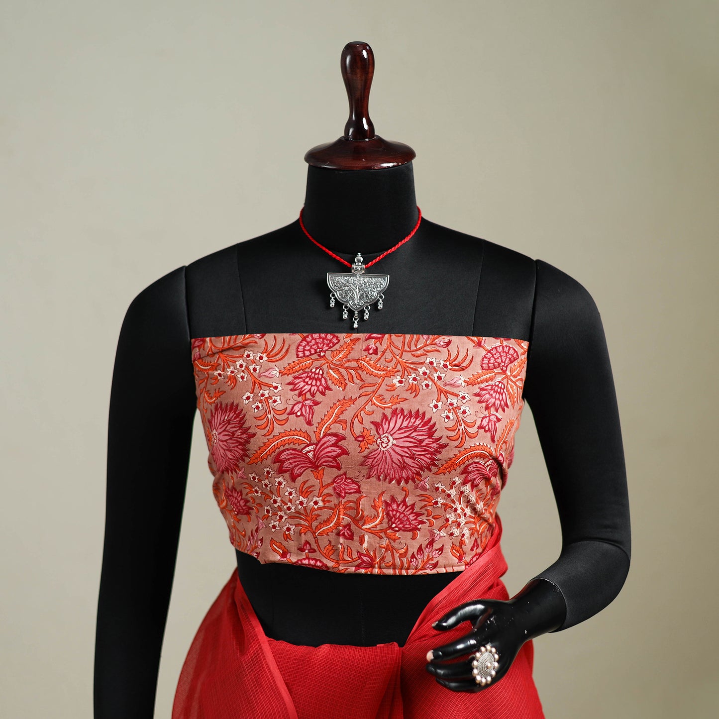 Red - Nazaakat Kota Doria Cotton Plain Saree with Blouse & Jewellery Set 103
