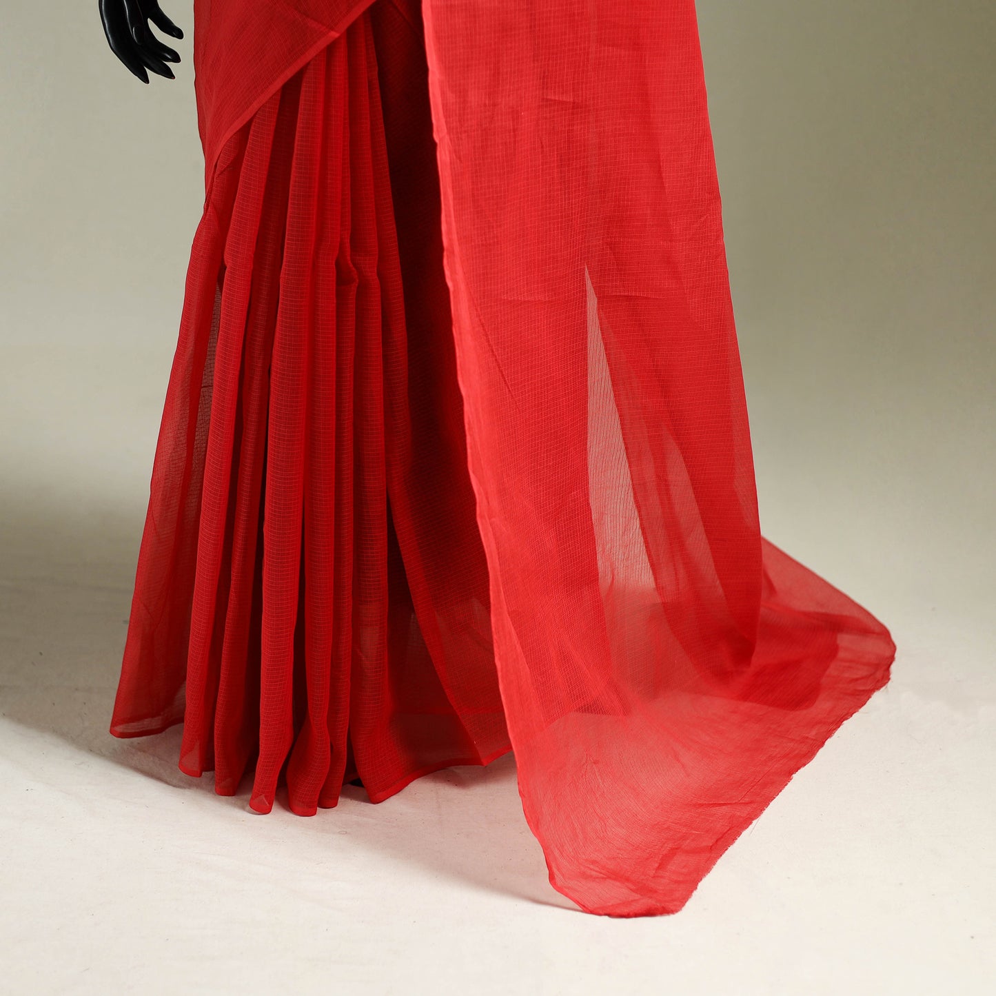 Red - Nazaakat Kota Doria Cotton Plain Saree with Blouse & Jewellery Set 104