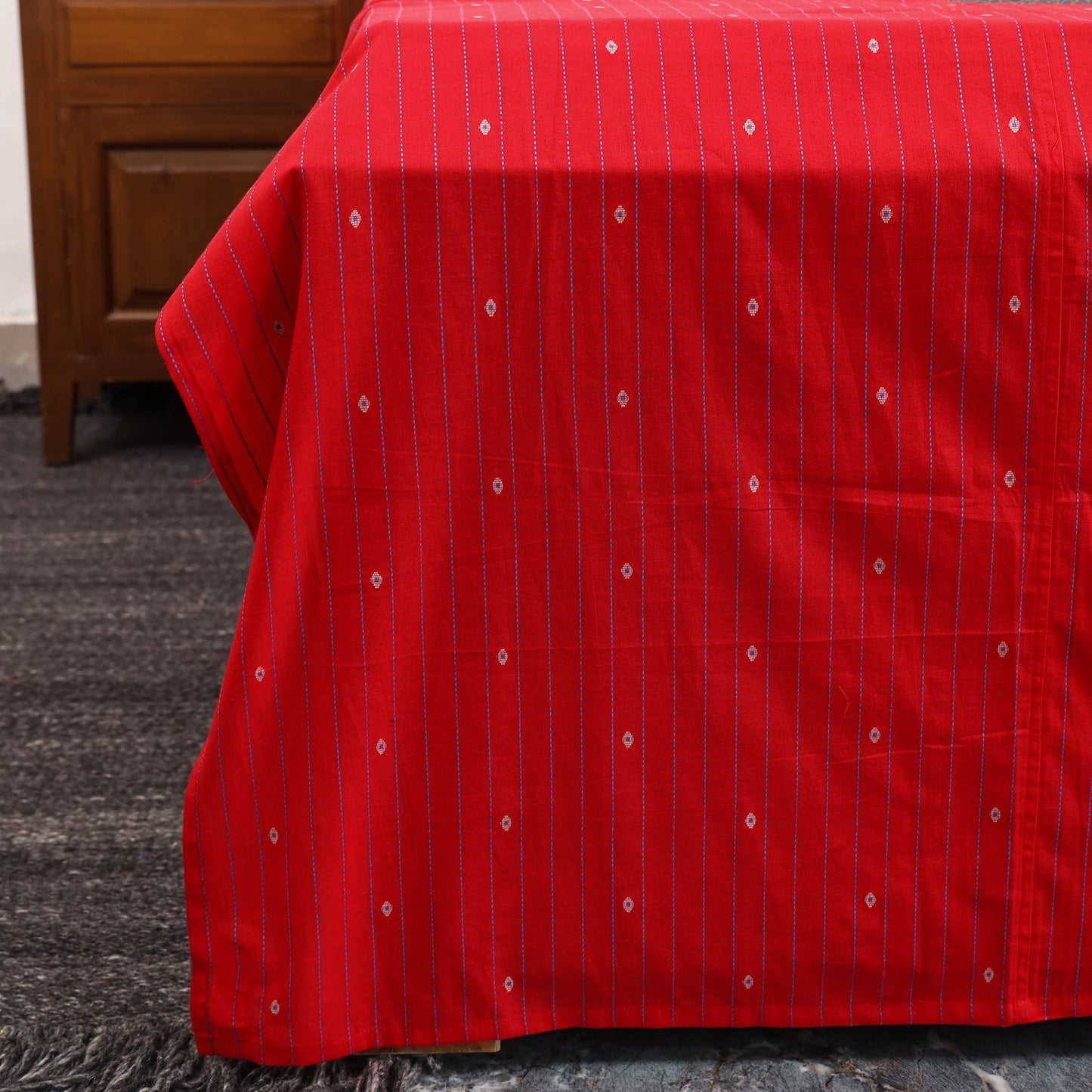 Red Jacquard with Ajrakh Modal Silk Patch Cotton Bedsheet Set
