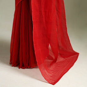 Red - Nazaakat Kota Doria Cotton Plain Saree with Blouse & Jewellery Set 105