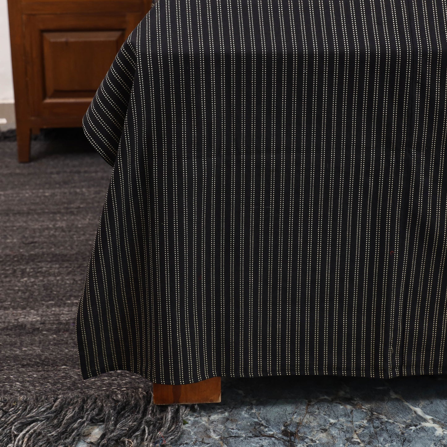 Black Jacquard with Ajrakh Modal Silk Patch Cotton Bedsheet Set