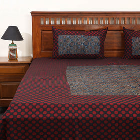 Maroon Jacquard with Ajrakh Modal Silk Patch Cotton Bedsheet Set