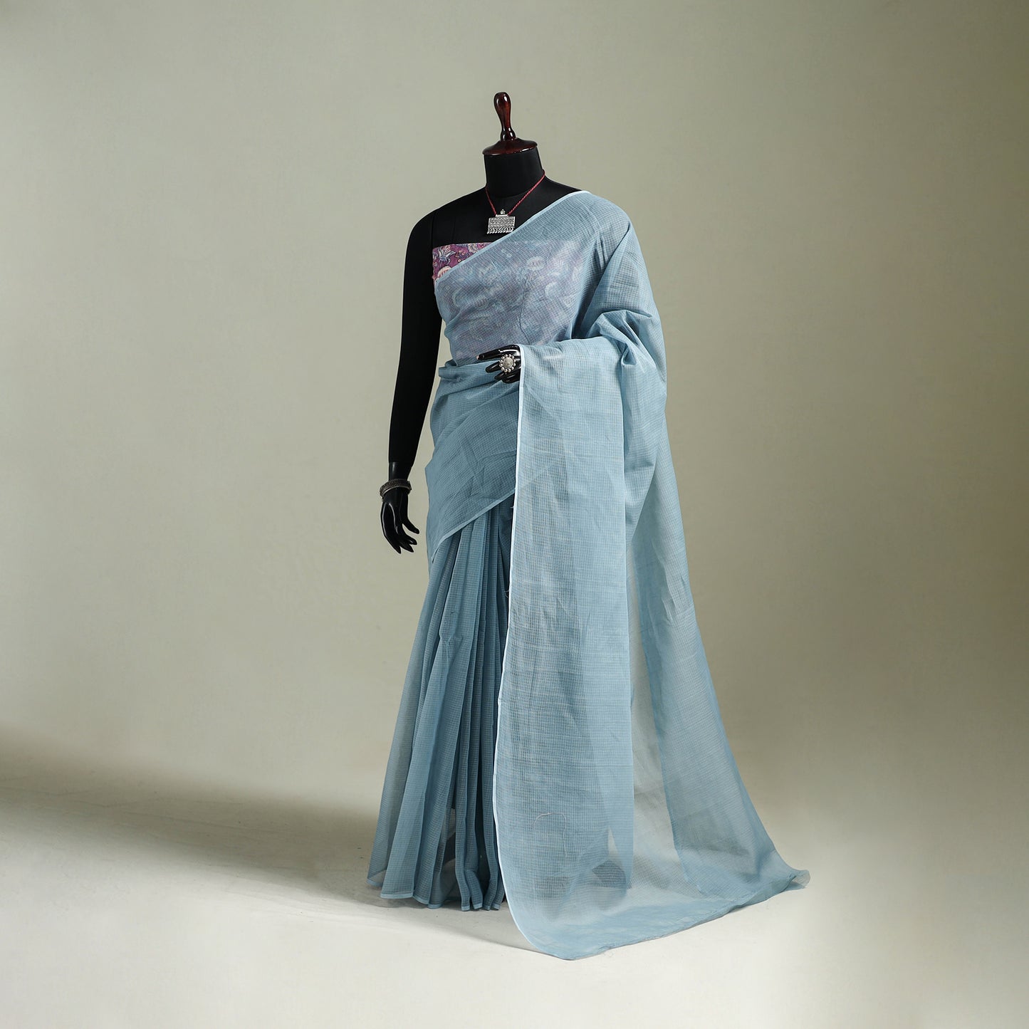 Blue - Nazaakat Kota Doria Cotton Plain Saree with Blouse & Jewellery Set 107