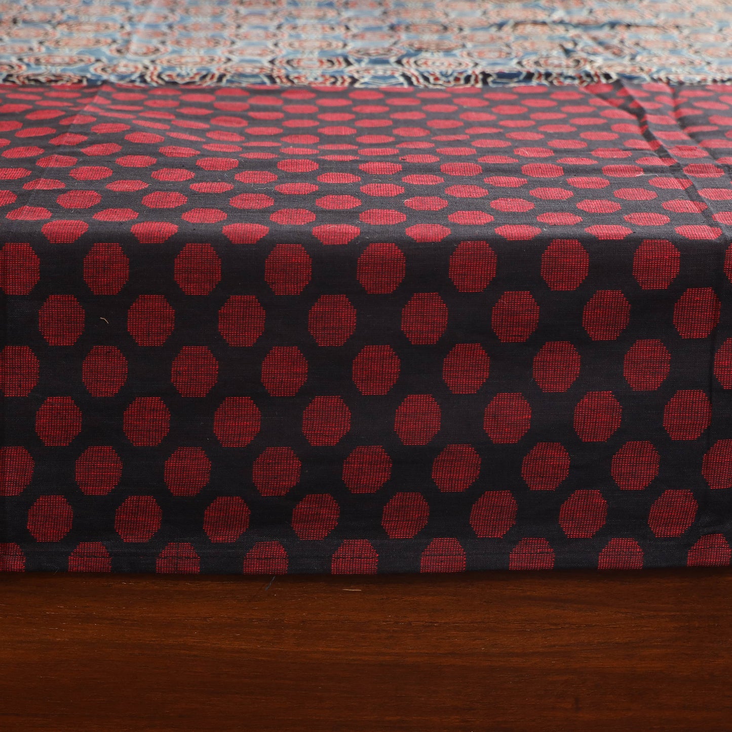 Maroon Jacquard with Ajrakh Modal Silk Patch Cotton Bedsheet Set