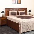 Beige Jacquard with Ajrakh Modal Silk Patch Cotton Bedsheet Set