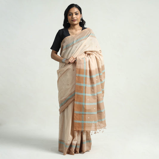 Beige - Mangalagiri Handloom Cotton Thread Buti Saree