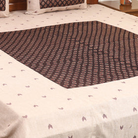 Beige Jacquard with Ajrakh Modal Silk Patch Cotton Bedsheet Set