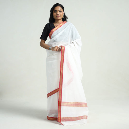 White - Mangalagiri Handloom Cotton Saree with Zari Border