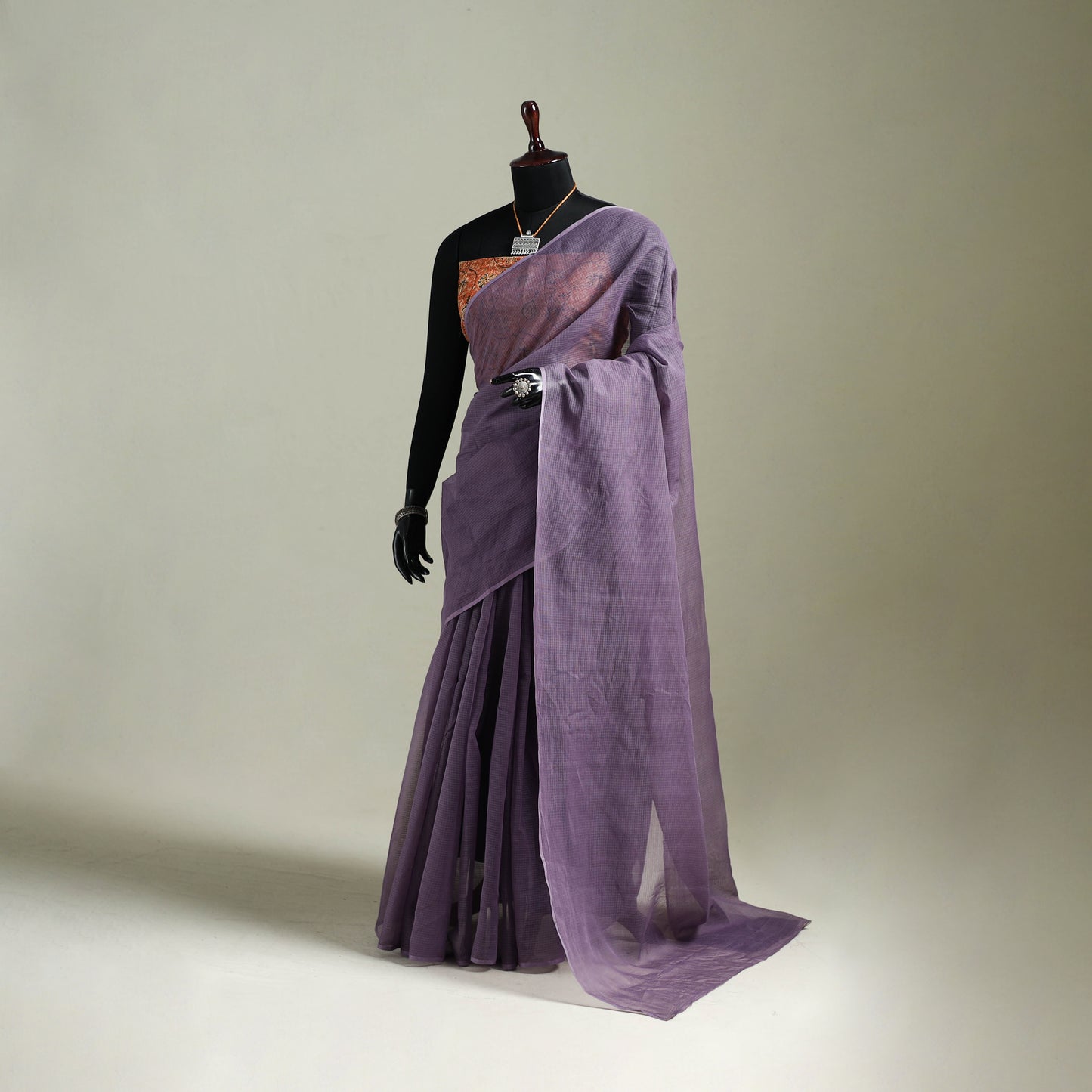 Purple - Nazaakat Kota Doria Cotton Plain Saree with Blouse & Jewellery Set 109