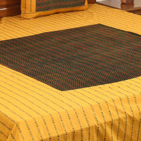 Yellow Jacquard with Ajrakh Modal Silk Patch Cotton Bedsheet Set