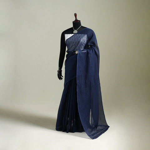 Blue - Nazaakat Kota Doria Cotton Plain Saree with Blouse & Jewellery Set 110