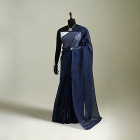 Blue - Nazaakat Kota Doria Cotton Plain Saree with Blouse & Jewellery Set 110