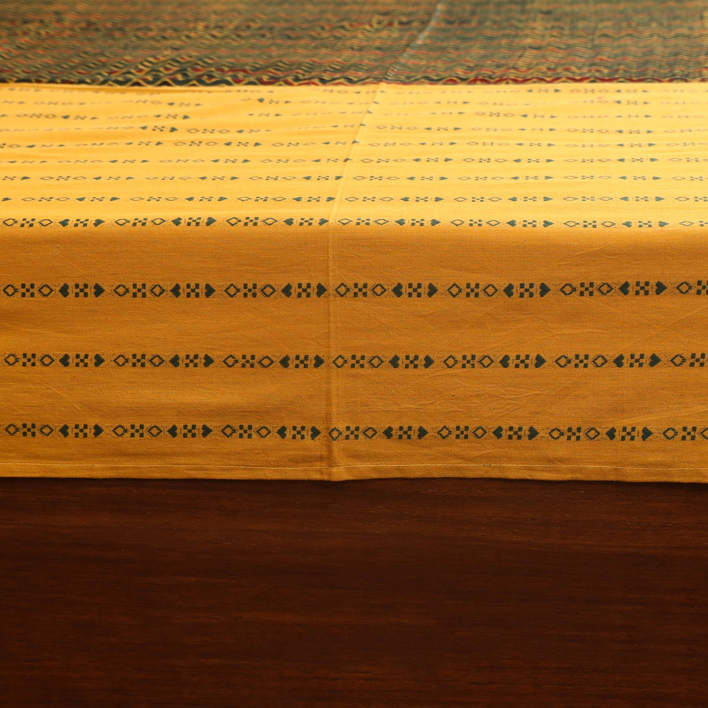 Yellow Jacquard with Ajrakh Modal Silk Patch Cotton Bedsheet Set