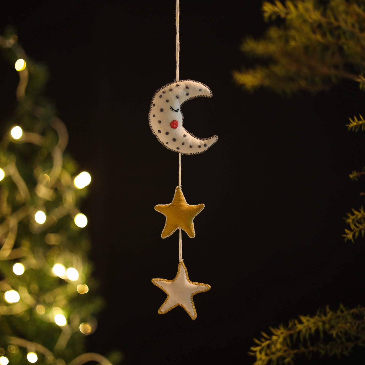 Moon & Star - Handmade Threadwork Stuffed Christmas Ornament 17