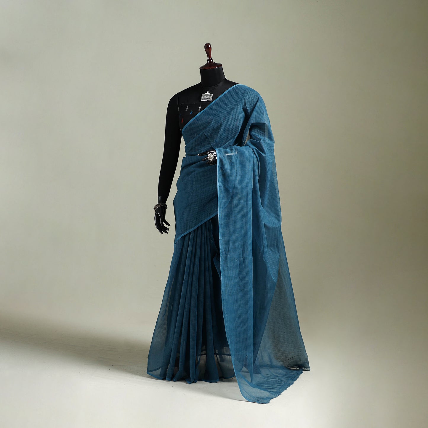 Blue - Nazaakat Kota Doria Cotton Plain Saree with Blouse & Jewellery Set 111