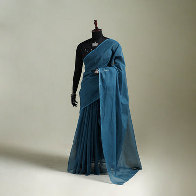 Blue - Nazaakat Kota Doria Cotton Plain Saree with Blouse & Jewellery Set 111