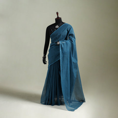 Blue - Nazaakat Kota Doria Cotton Plain Saree with Blouse & Jewellery Set 111