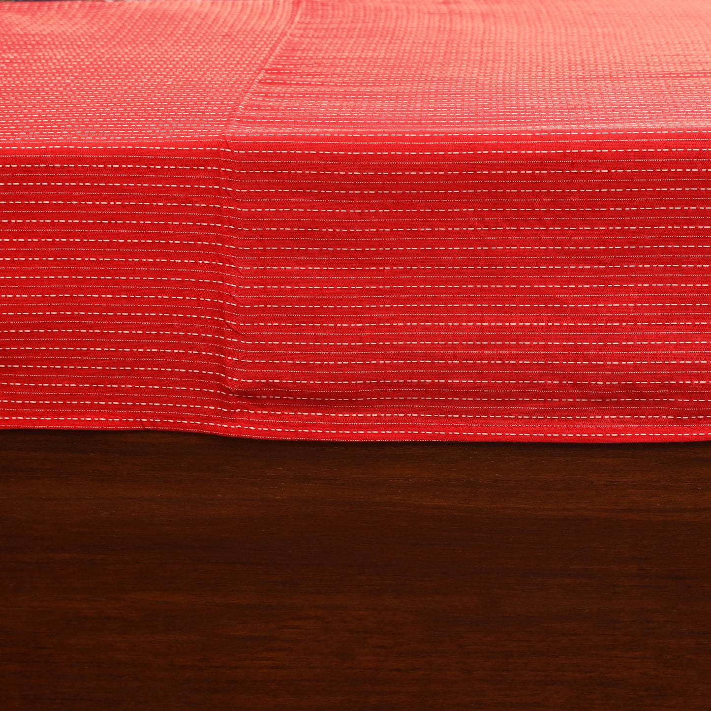 Red Running Stitch with Ajrakh Modal Silk Patch Cotton Bedsheet Set