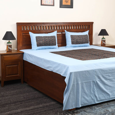 Blue - running stitch with modal silk patch cotton bedsheet