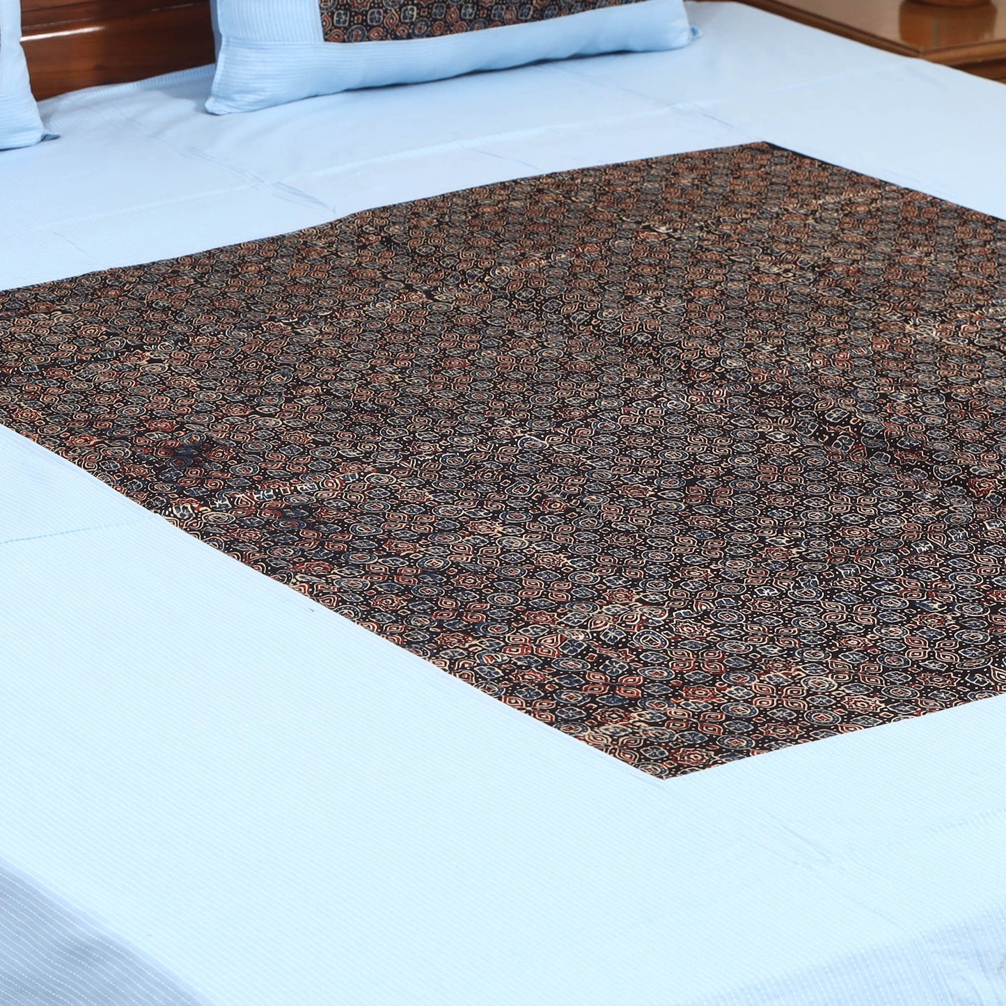 Blue - running stitch with modal silk patch cotton bedsheet