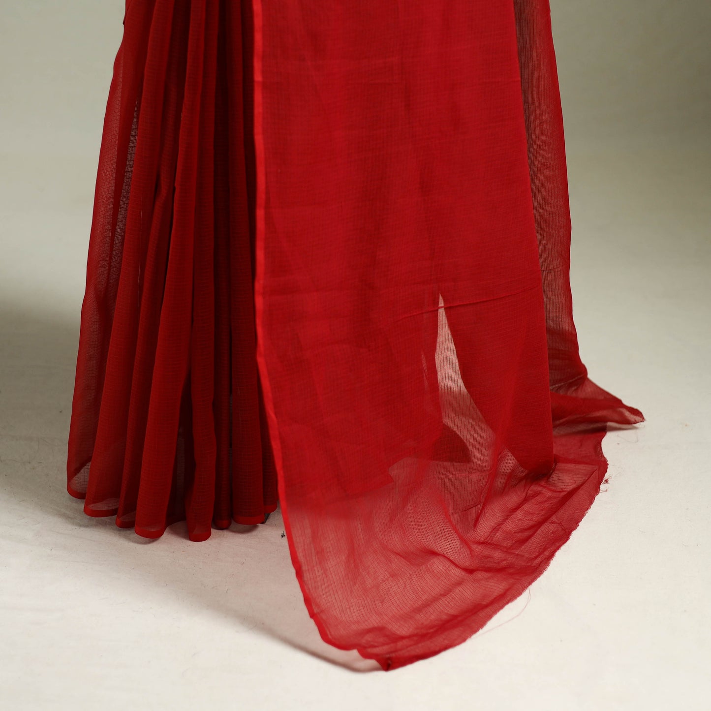 Red - Nazaakat Kota Doria Cotton Plain Saree with Blouse & Jewellery Set 112