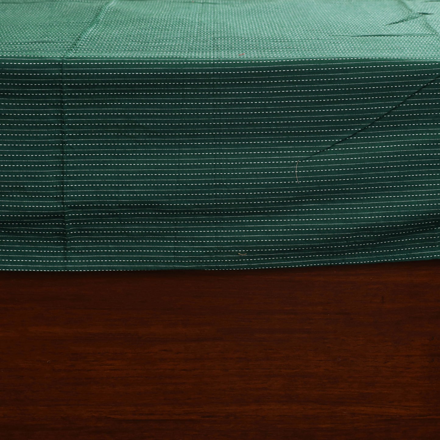 Green Running Stitch with Ajrakh Modal Silk Patch Cotton Bedsheet Set