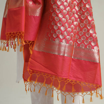 Pink - Banarasi Semi Silk Zari Jaal Dupatta with Tassels 02