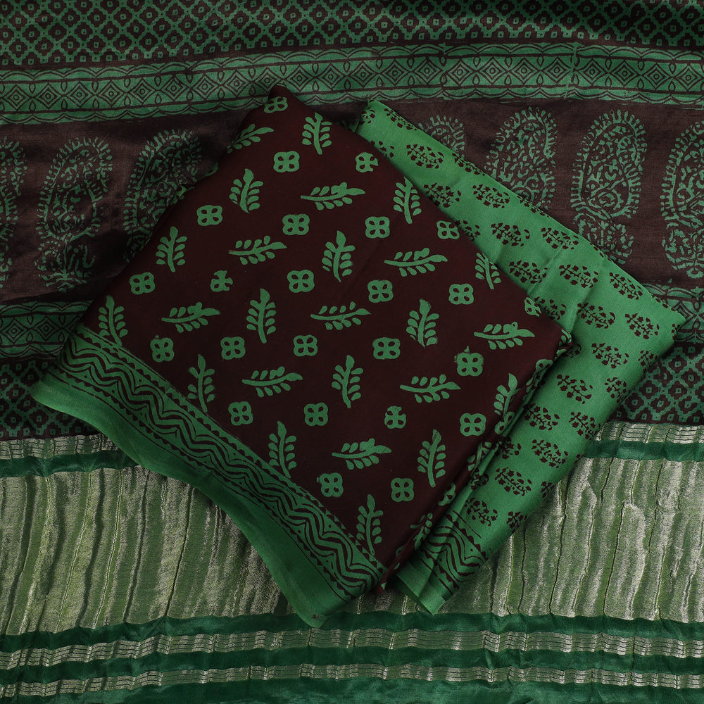 Green - 3pc Modal Silk Bagh Print Suit Material 04