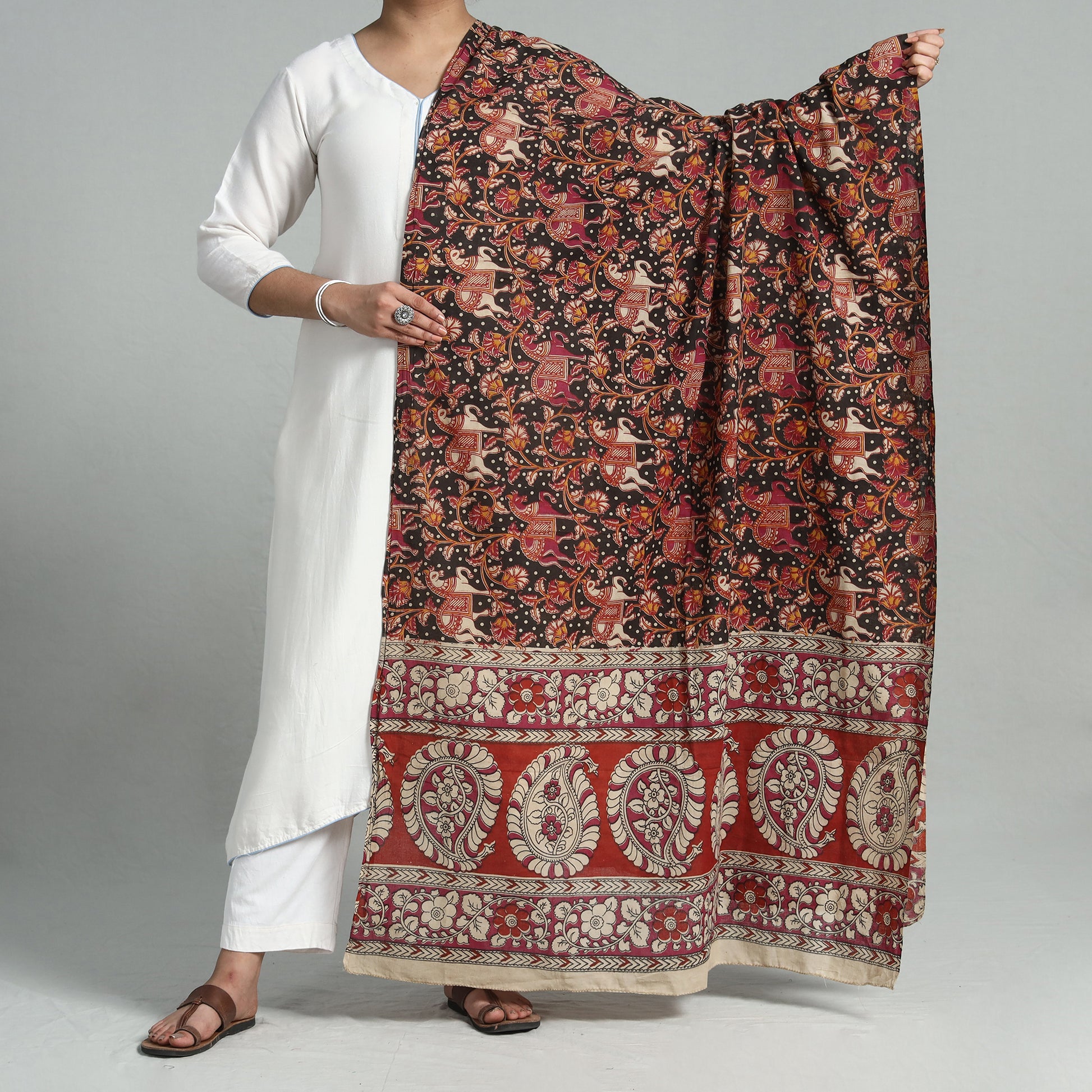 Buy Cotton Off-White Printed Suit Co-Ord with Jacquard Woven Dupatta Online