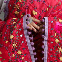 Pink - Hand Embroidery Chanderi Silk Phulkari Dupatta 89