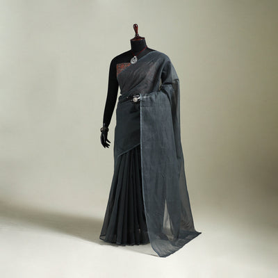 Grey - Nazaakat Kota Doria Cotton Plain Saree with Blouse & Jewellery Set 118