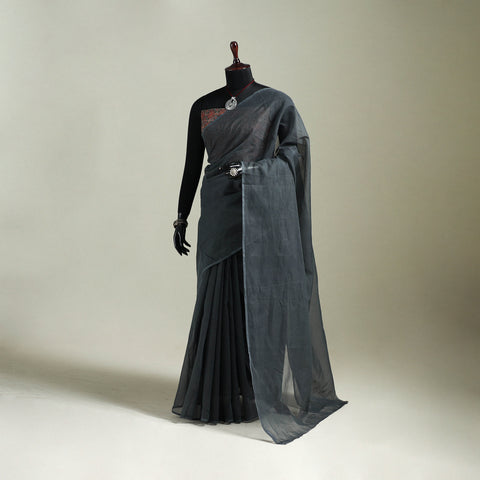 Grey - Nazaakat Kota Doria Cotton Plain Saree with Blouse & Jewellery Set 118