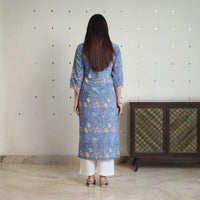 Blue - Block Print Cotton Straight Sanganeri Kurta 09