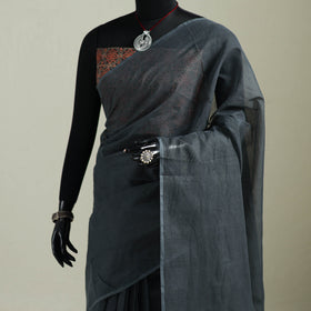 Grey - Nazaakat Kota Doria Cotton Plain Saree with Blouse & Jewellery Set 118