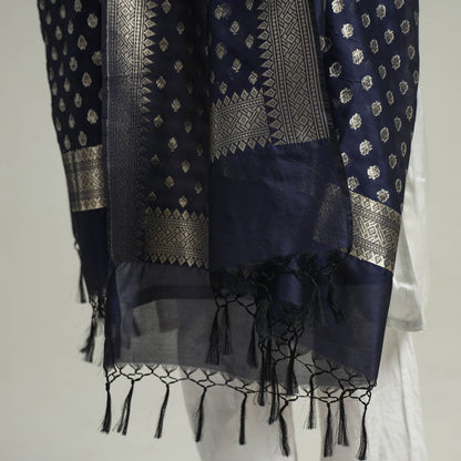 Blue - Banarasi Semi Silk Zari Jaal Dupatta with Tassels 08