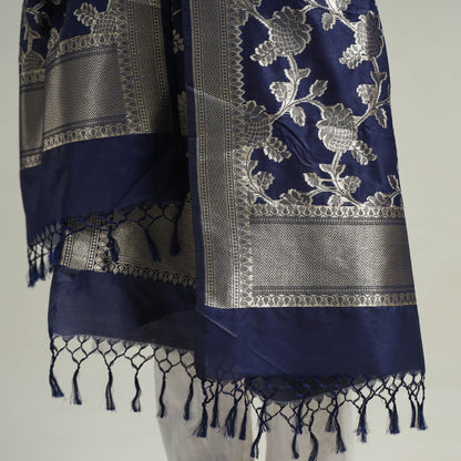Blue - Banarasi Semi Silk Zari Jaal Dupatta with Tassels 09