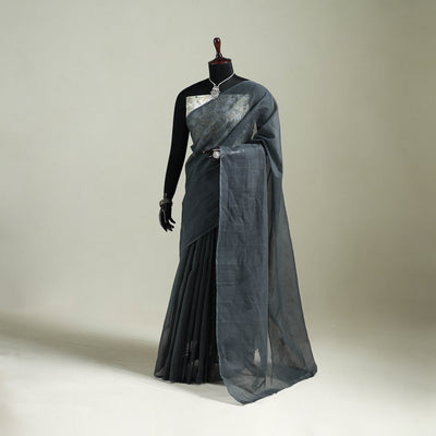 Grey - Nazaakat Kota Doria Cotton Plain Saree with Blouse & Jewellery Set 120