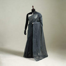 Grey - Nazaakat Kota Doria Cotton Plain Saree with Blouse & Jewellery Set 120
