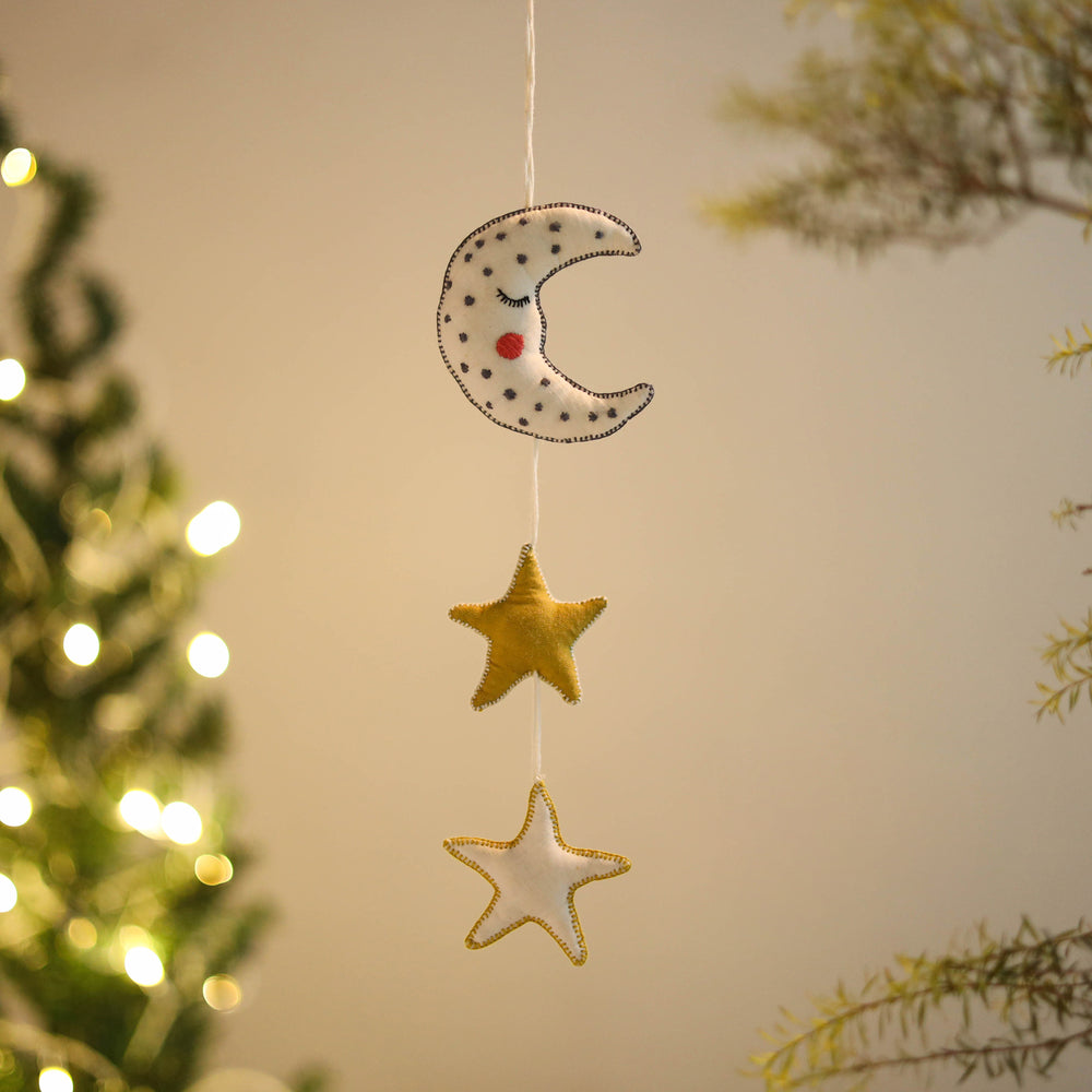 Moon & Star - Handmade Threadwork Stuffed Christmas Ornament 17