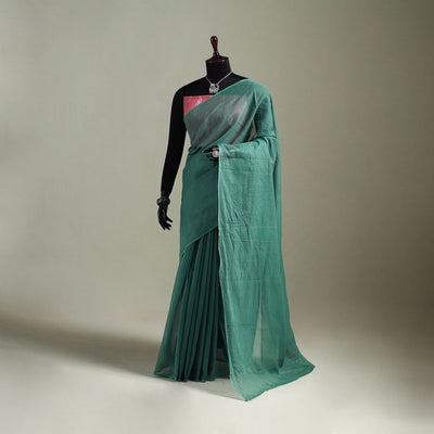 Green - Nazaakat Kota Doria Cotton Plain Saree with Blouse & Jewellery Set 121
