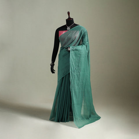 Green - Nazaakat Kota Doria Cotton Plain Saree with Blouse & Jewellery Set 121