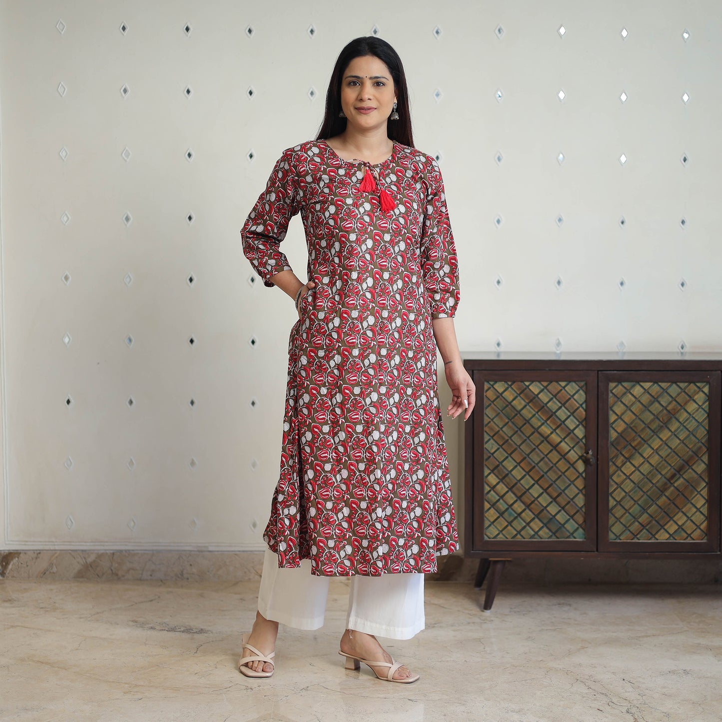 Red - Jaipur Printed Cotton A-Line Kurta 12